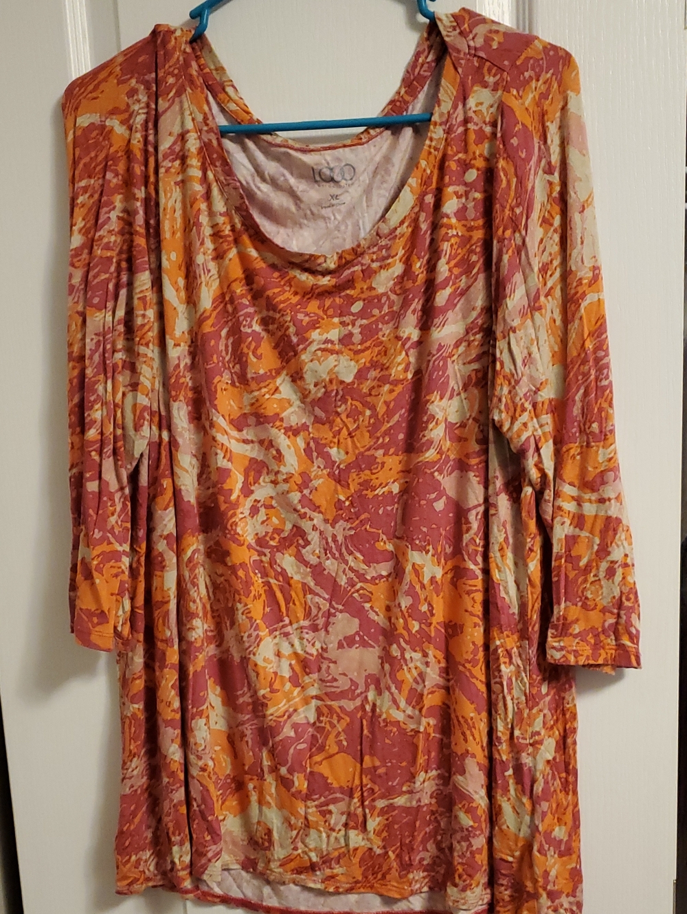 LOGO by Lori Goldstein Abstract Swirl Tunic in Rust, Orange and Cream
